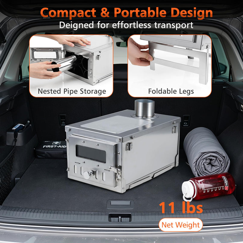 GIANTEX Hot Tent Stove | Portable Wood Burning Stove with 7 Chimney Pipes