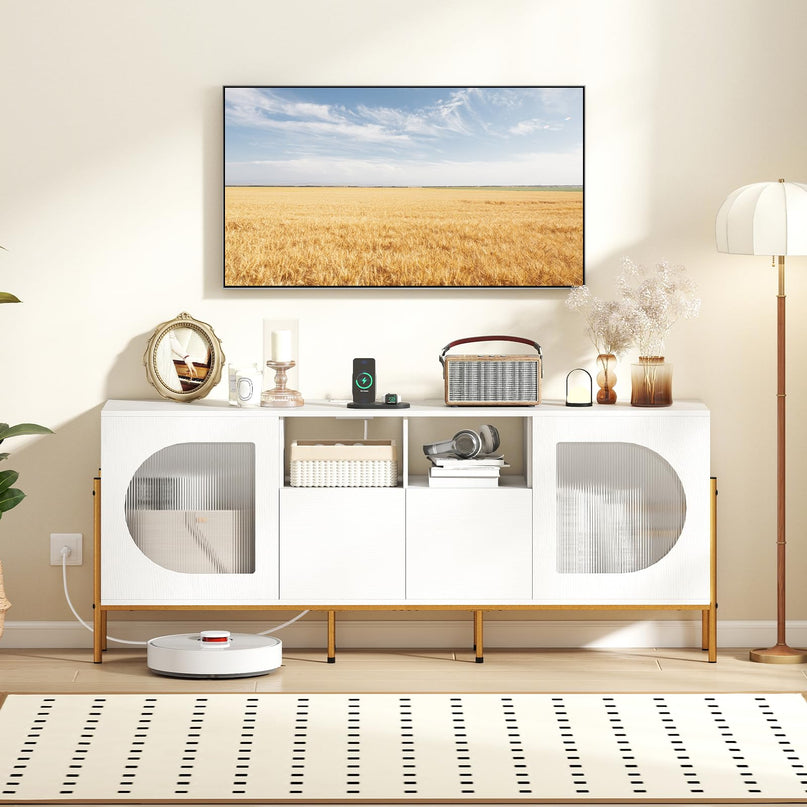 Giantex White TV Stand for TVs up to 70", Modern Entertainment Center