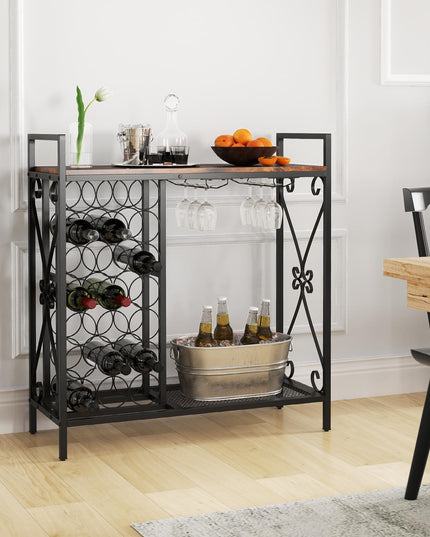 Giantex 21-Bottle Wine Rack Freestanding Floor, Wine Bar Table with 6-Glass Wine Glass Holder