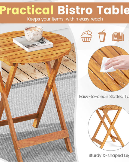 Giantex Patio Bistro Set 3 Pieces, Outdoor Acacia Wood Folding Table & Chairs Set with 2 Padded Cushions