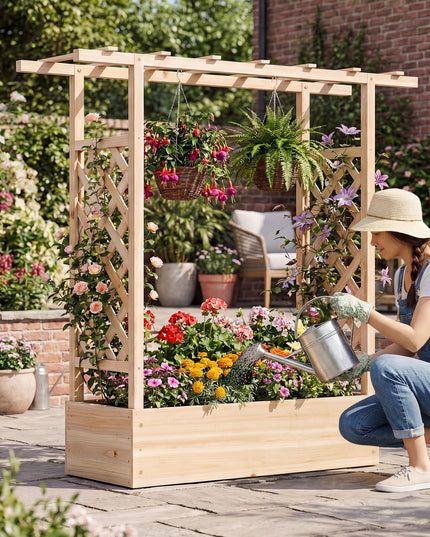 Giantex 45" Wooden Raised Garden Bed with Trellis & Hanging Roof