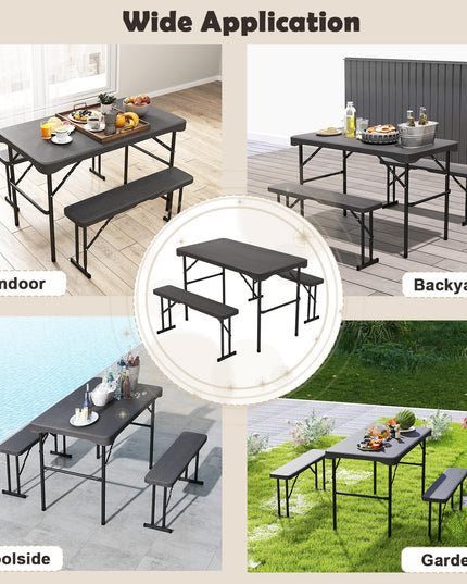 Giantex Folding Picnic Table Bench Set, Rectangular Patio Dining Table Set for 4, with HDPE Tabletop