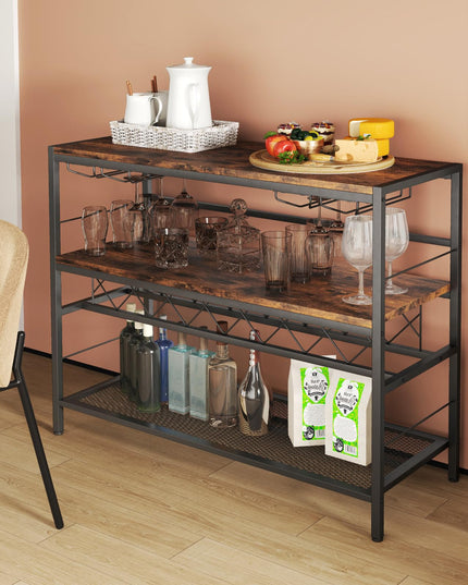 Giantex 4-Tier Wine Rack Table - 7-Bottle Wine Bar Cabinet w/ 4 Wine Racks & 16 Glasses Holder