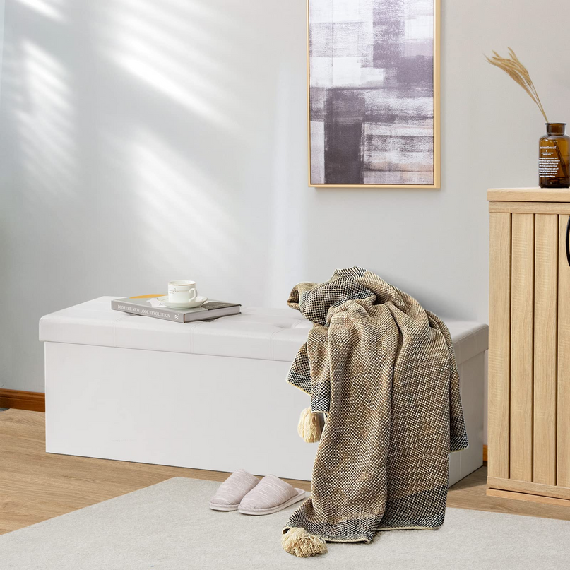 Giantex 45" Folding Storage Ottoman Bench, Faux Leather