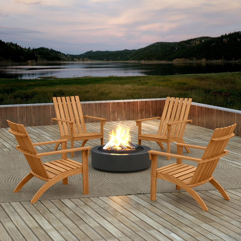 Giantex Adirondack Chair Acacia Wood Fire Pit Chairs w/Inclined Seat(1/2/4)