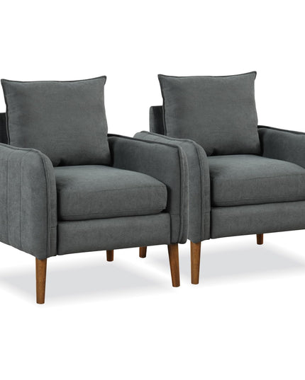 Giantex Modern Mid-Century Accent Chair Set of 2- Fabric Upholstered Accent Arm Chair with 3" Thick Seat Cushion