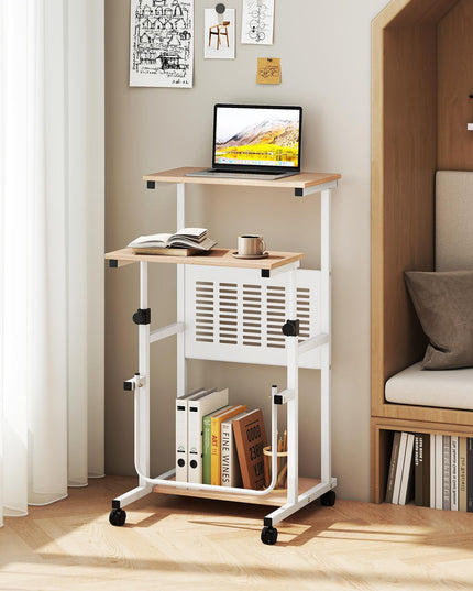 Giantex Height Adjustable Portable Laptop Cart on Wheels with Storage Shelves