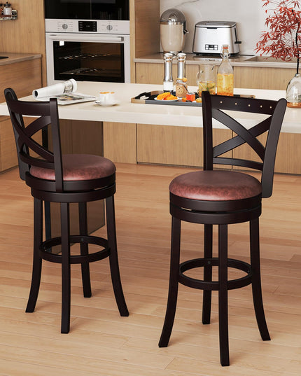 Giantex 30" Swivel Bar Stools with Footrest & Rubber Wood Frame
