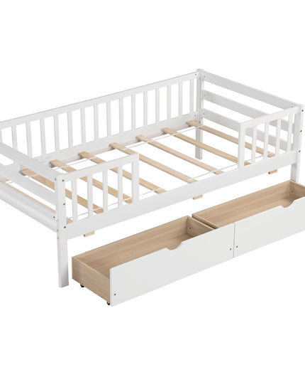 Giantex Twin Daybed with Drawers, Wooden Twin Bed Frame with Side Storage & Slats Support