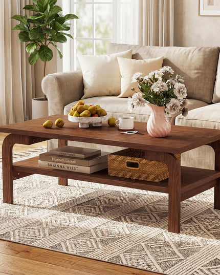 Table basse moderne du milieu du siècle Giantex de 119 cm à 2 niveaux rectangulaire avec étagère de rangement