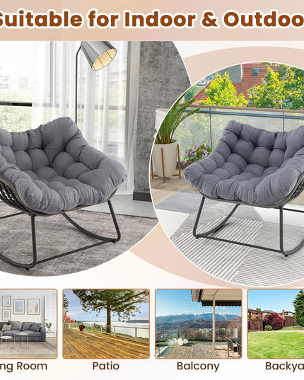 Giantex Outdoor Rocking Chair with Padded Cushion, Oversized Papasan Chair