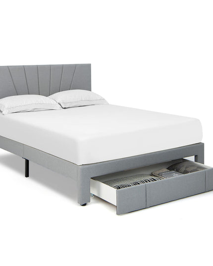 Giantex Upholstered Queen Bed Frame with Drawer, Modern Platform Bed with Storage & Adjustable Headboard