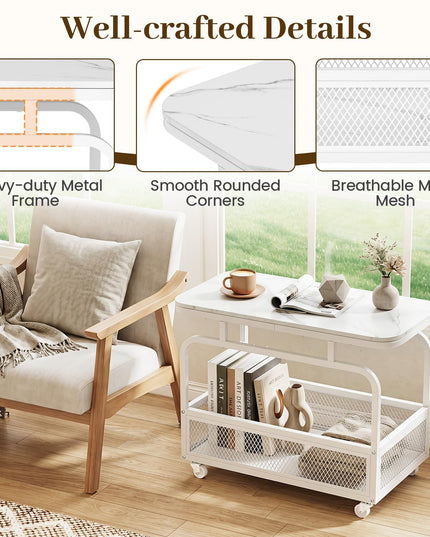 Giantex Rolling Side Table with Mesh Storage Basket