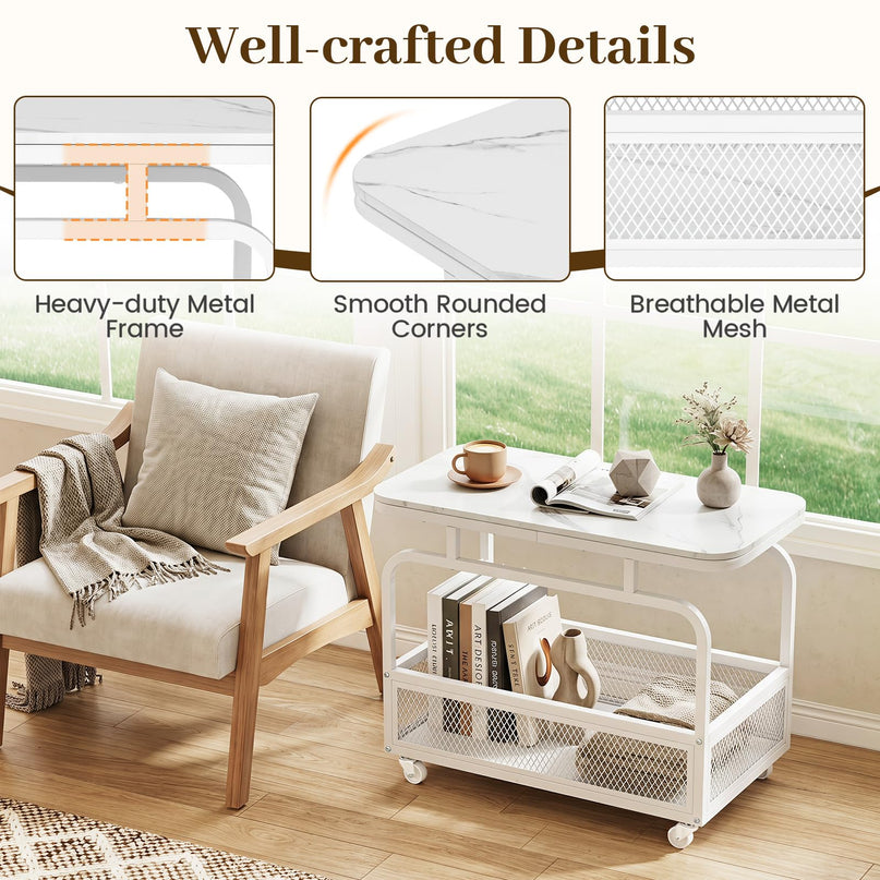 Giantex Rolling Side Table with Mesh Storage Basket