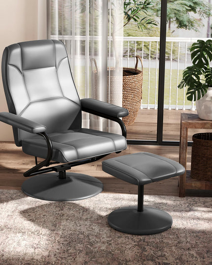 Giantex Recliner Chair with Ottoman, 360 Degree Swivel Leather Reclining Chair with Stable Steel Base