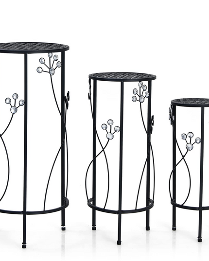 3 Pieces Flower Pots Display Rack with Vines and Crystal Floral Design