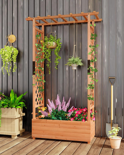 Giantex Raised Garden Bed with 2-Sided Trellis & Hanging Roof
