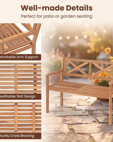 Giantex 47" Patio Acacia Wood 2-Person Outdoor Bench