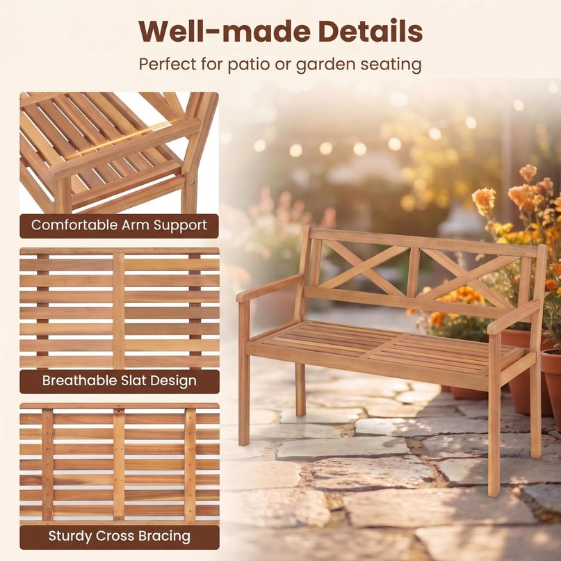 Giantex 47" Patio Acacia Wood 2-Person Outdoor Bench