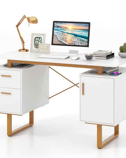 Giantex Computer Desk with Drawers & Cabinet, 51” Long Home Office Desk with Floating Desktop & Metal Frame