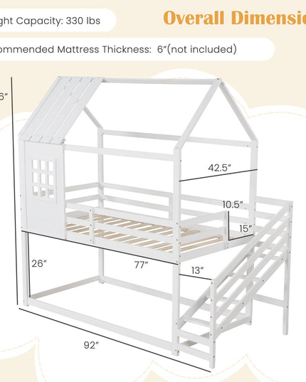 Giantex Twin Bunk Beds with Stairs, Floor House Bed with Roof & Window