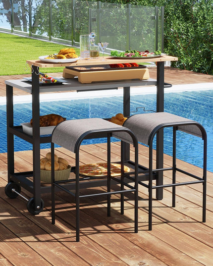 Giantex Outdoor Grill Cart - Pizza Oven Stand with Flip up Bar Table, 4-Shelf Food Prep Cooking Station with Hooks