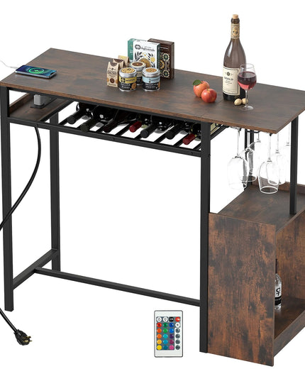 Giantex Rectangular Bar Table with Charging Station and LED Light