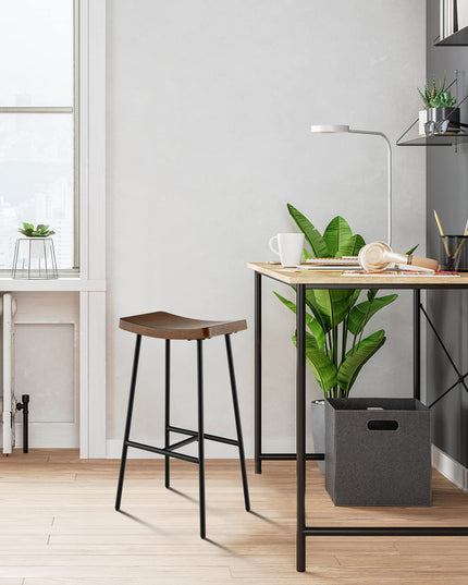 Industrial Saddle Stool with Footrest, Metal Legs, Adjustable Foot Pads, Backless Counter Height Chair for Living Room Kitchen Bar