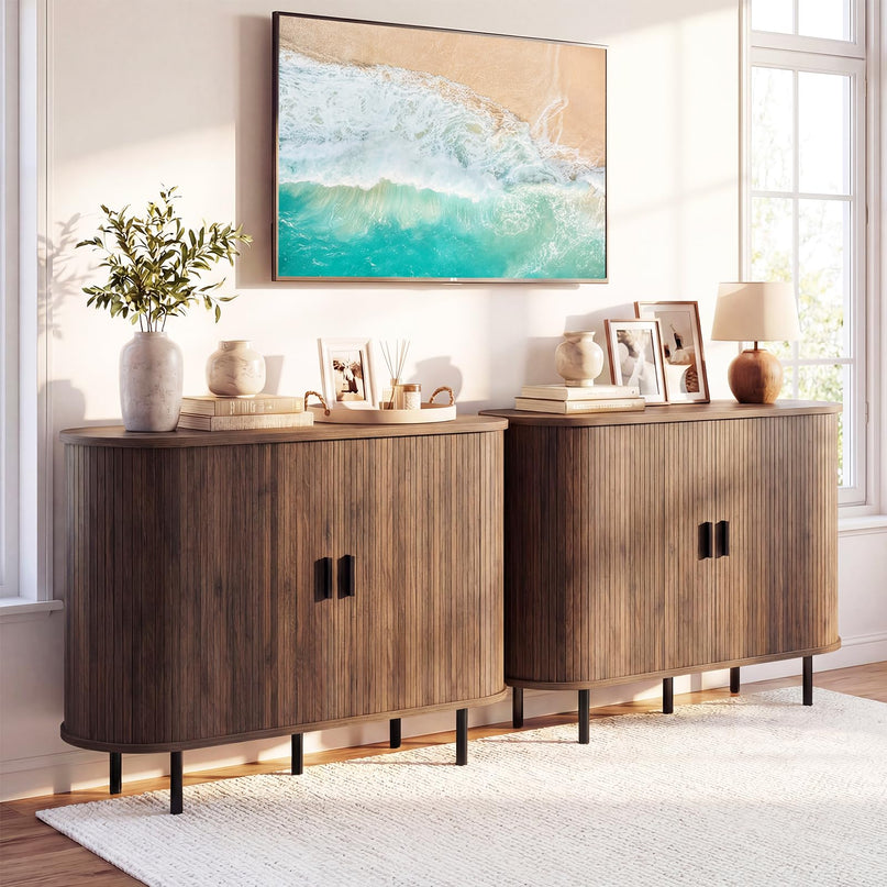 Giantex 47'' Fluted Sideboard Buffet Cabinet with Tambour Sliding Doors