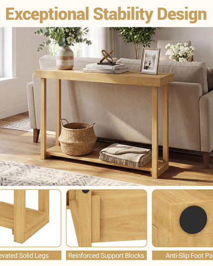 Giantex Console en bois massif à 2 niveaux avec cadre en bois de teck et étagère de rangement (46" x 12" x 32")