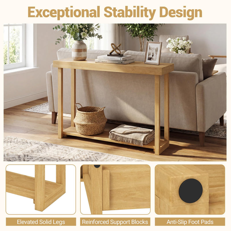 Giantex Console en bois massif à 2 niveaux avec cadre en bois de teck et étagère de rangement (46" x 12" x 32")