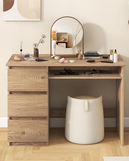 Giantex Computer Desk with Power Outlet, Modern Office Desk with Keyboard Tray & 3 Large Drawers