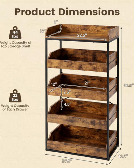 Giantex 5-Tier Food Storage Basket with 4 Pull-out Drawers & X-Shaped Metal Frame