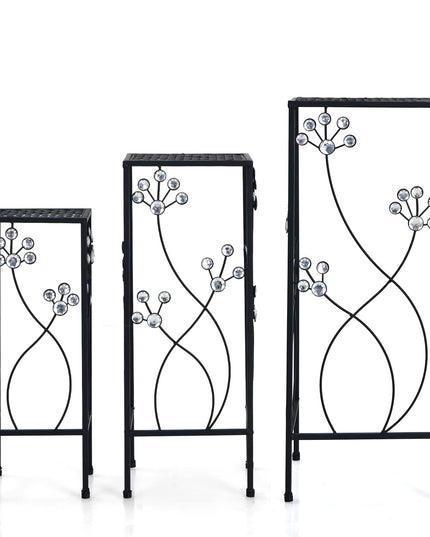 3 Pieces Flower Pots Display Rack with Vines and Crystal Floral Design