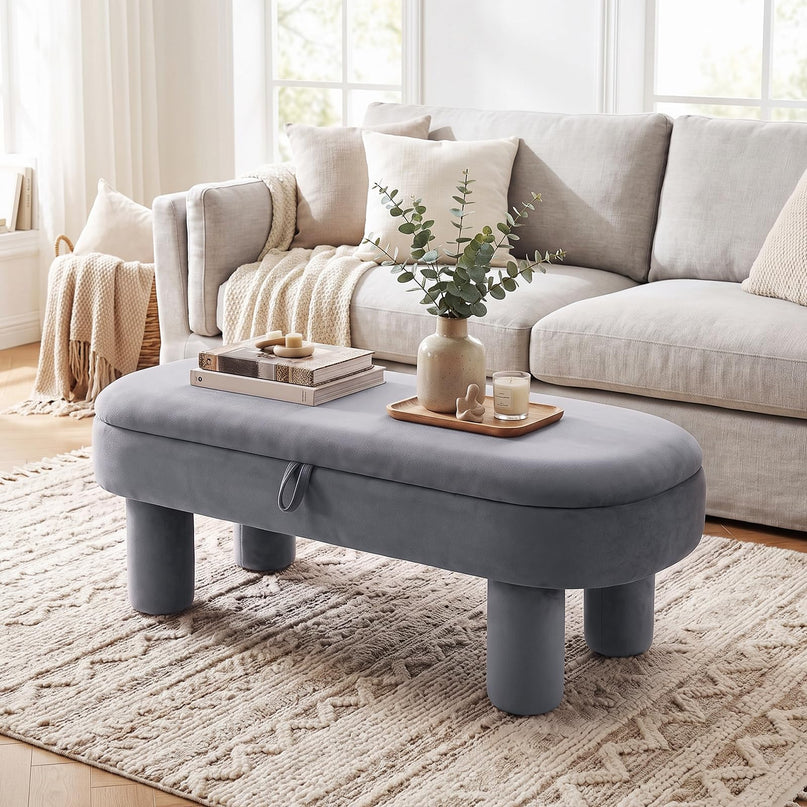 GIANTEX 41" Oval Ottoman with Storage and Upholstered Seat