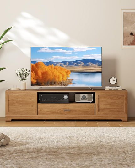 Meuble TV moderne de style ferme Giantex avec armoires de rangement et tiroir pour téléviseurs de 60 à 80 pouces