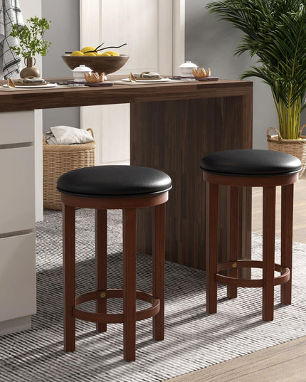Giantex Bar Stools Set, 25-Inch Counter Height Stools with Round Seat, Footrest, Wooden Frame