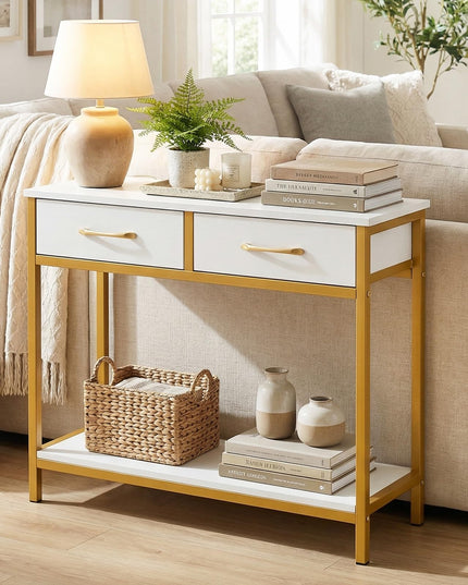 GIANTEX 29.5" Narrow Console Table w/ 2 Fabric Drawers & Open Compartment