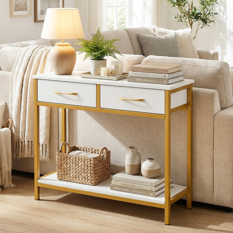 GIANTEX 29.5" Narrow Console Table w/ 2 Fabric Drawers & Open Compartment