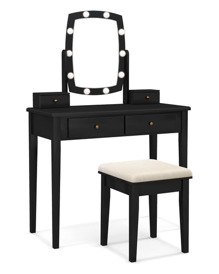 CHARMAID Vanity Desk with Mirror and Lights, Makeup Vanity Table with Swivel Mirror, Girls Bedroom Makeup Dressing Table with Stool