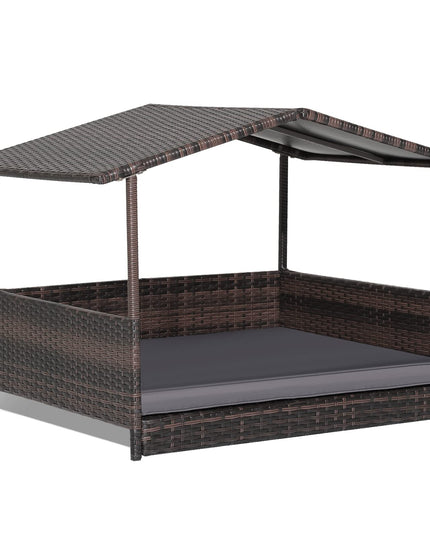 Giantex Wicker Dog House, Raised Rattan Dog Bed with Roof, Removable Cushion and Steel Frame