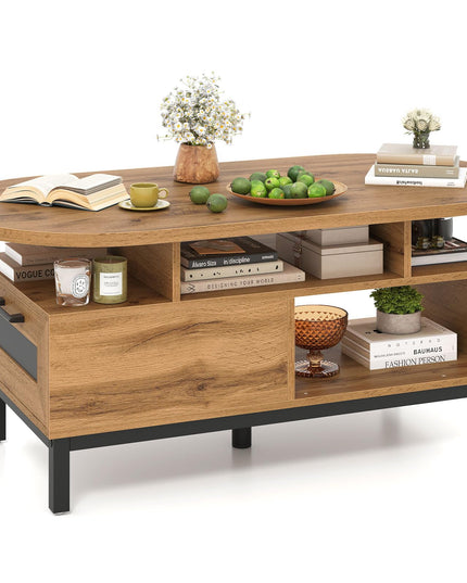 Giantex 47" Oval Coffee Table with Storage Compartments Drawer & 5 Support Legs