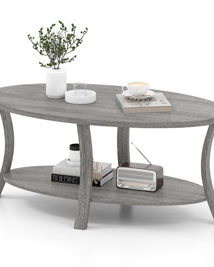 Giantex 44 Inch Oval Coffee Table with Storage Shelf & Rubber Wood Frame