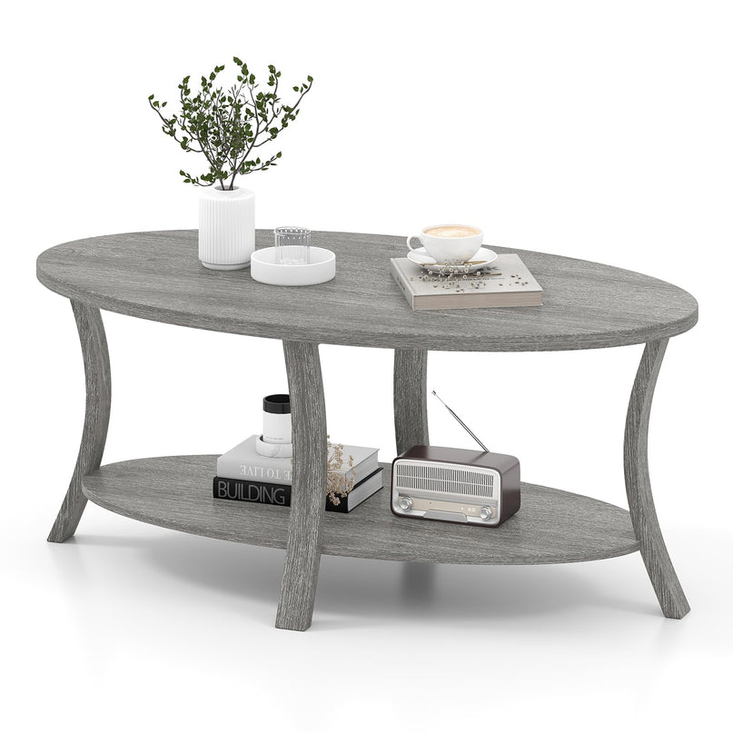 Giantex 44 Inch Oval Coffee Table with Storage Shelf & Rubber Wood Frame