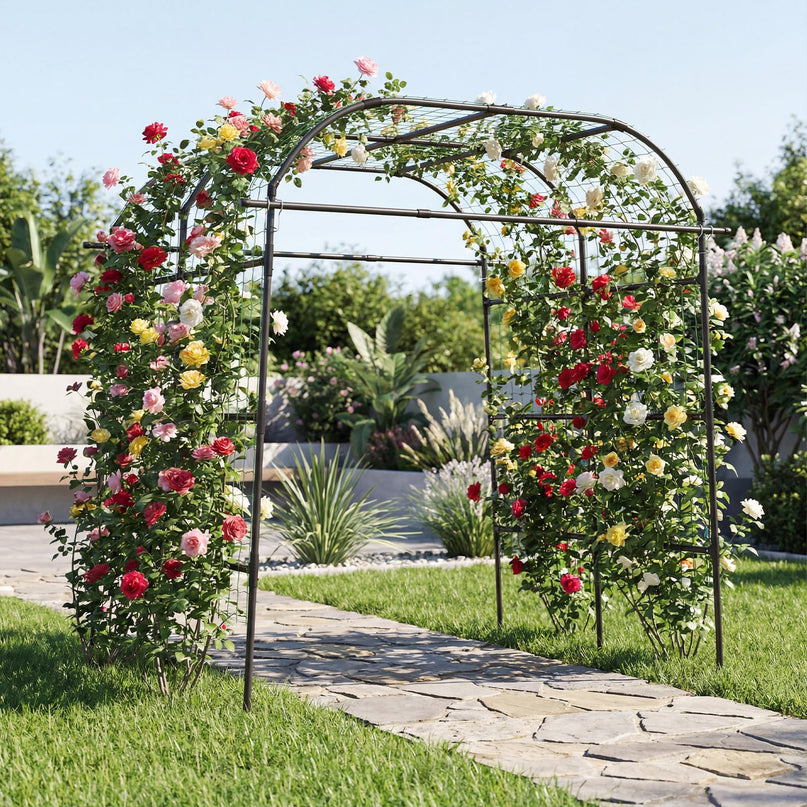 Giantex 7.5FT Tall Adjustable Metal Garden Arch Trellis for Climbing Plants Outdoor