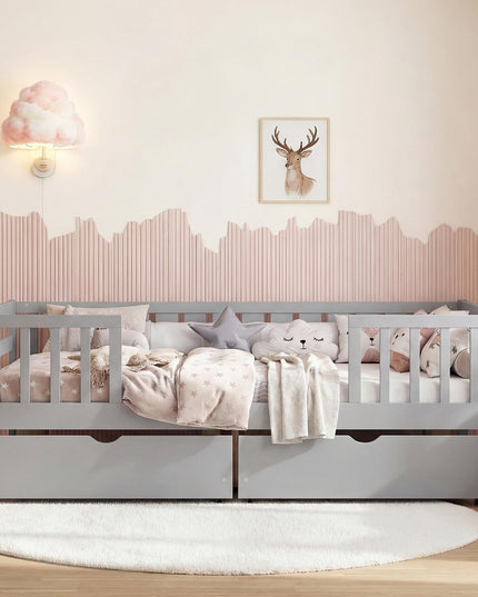 Lit simple pour enfants Giantex avec barrières de sécurité et étagère latérale