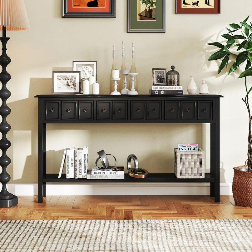 Giantex 60" Entryway Table with 4 Drawers and Open Storage Shelf