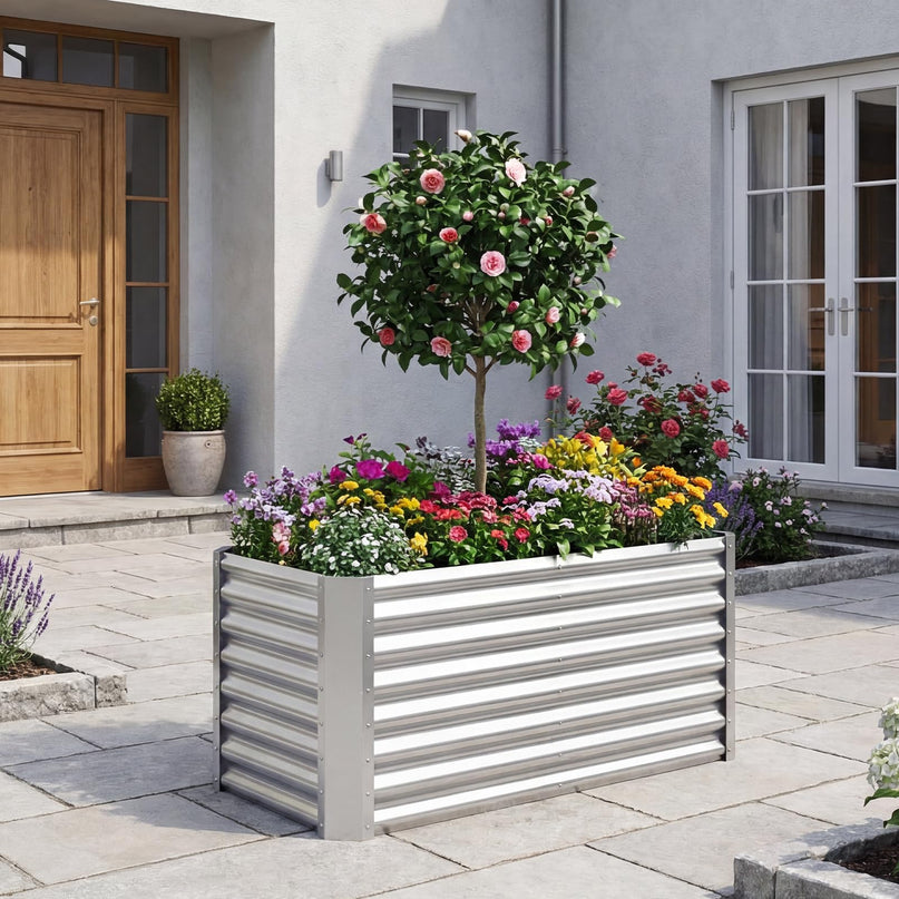 Giantex 4 x 2 x 2 FT Galvanized Rectangular Raised Garden Bed with Open-Ended Base (1/2)