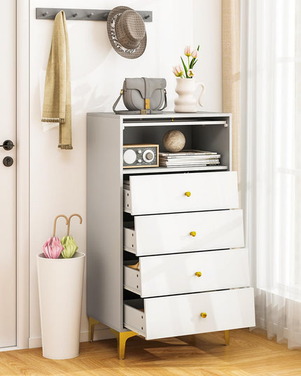 Giantex 4-Drawer Dresser with Flip Up Fluted Glass Door