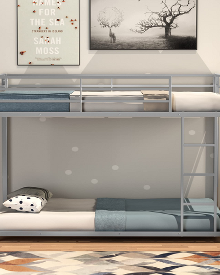 Classic Bunk Bed Frame with Safety Guard Rails & Side Ladder